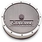 Edelbrock-4207-Elite Series; Aluminum Air Cleaner; Round; w/5.125 Air Horn; 14 in. Dia. w/3 in. Element; w/Edelbrock Name; Not For Sale Or Use On Pollution Controlled Motor Vehicles; 