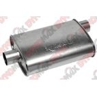 Dynomax-17731-Super Turbo; Muffler; Universal; Oval; 4.25 in. x 9.75 in.; Side - Center; 2.25 in. ID; 14 in. Shell Length; 18.5 in. Overall Length; 